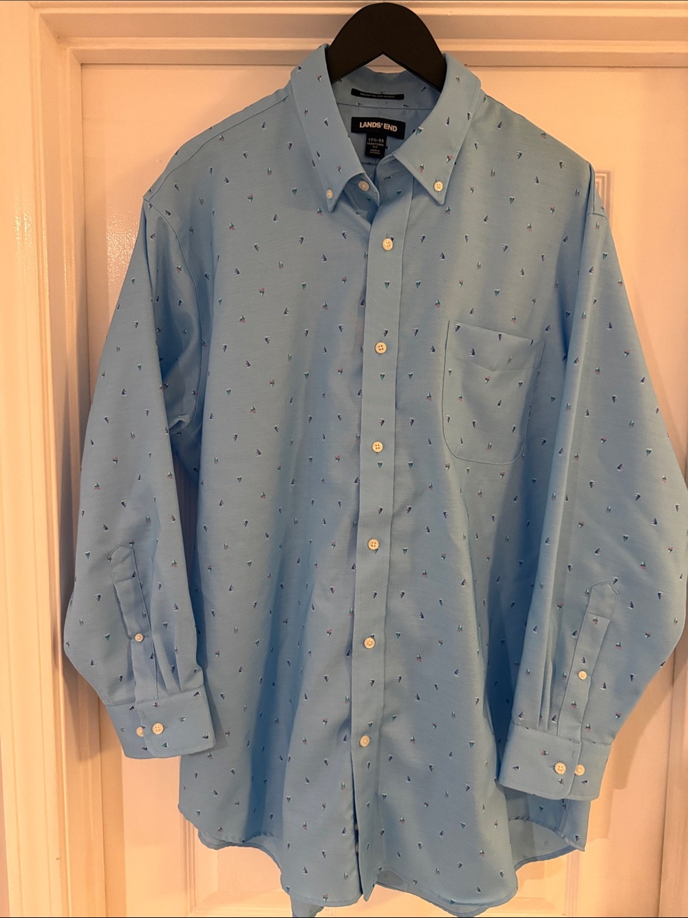 Lands' End Light Blue Button-Down with sailboats